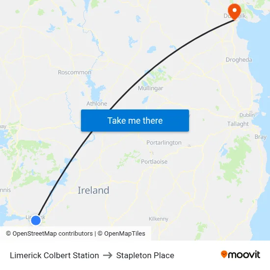 Limerick Colbert Station to Stapleton Place map