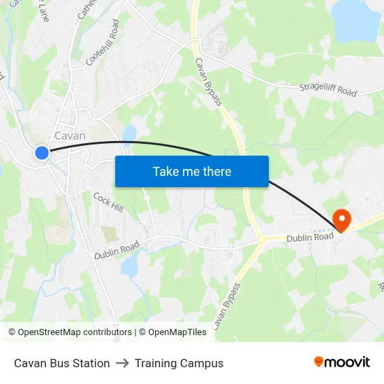 Cavan Bus Station to Training Campus map