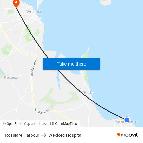 Rosslare Harbour to Wexford Hospital map