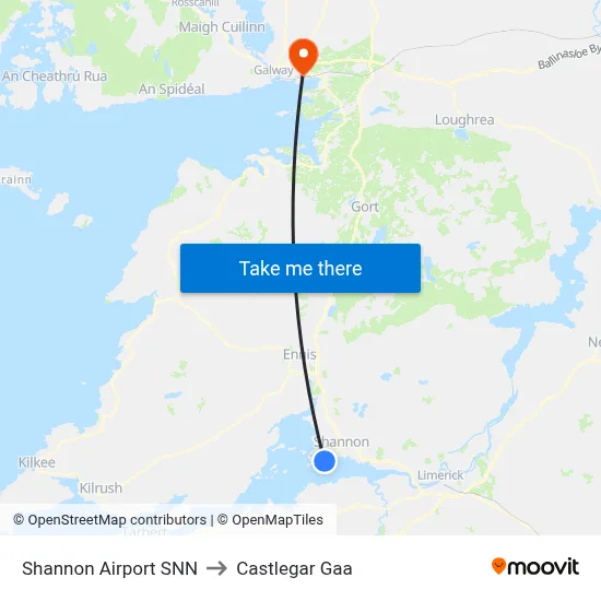 Shannon Airport SNN to Castlegar Gaa map