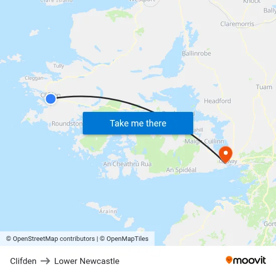 Clifden to Lower Newcastle map