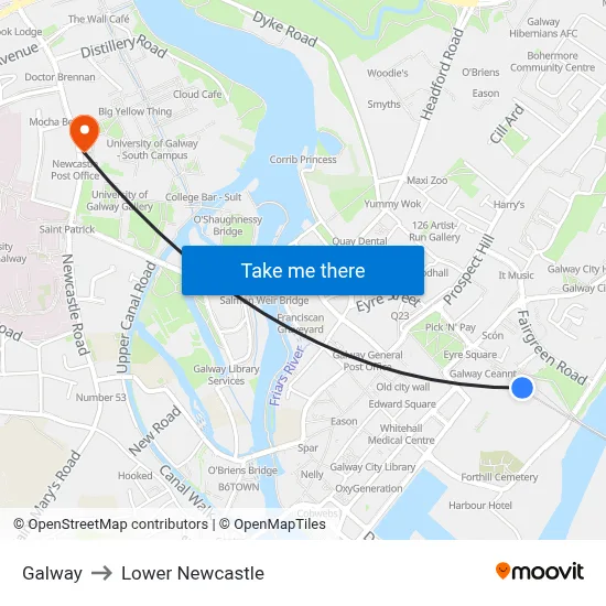 Galway to Lower Newcastle map