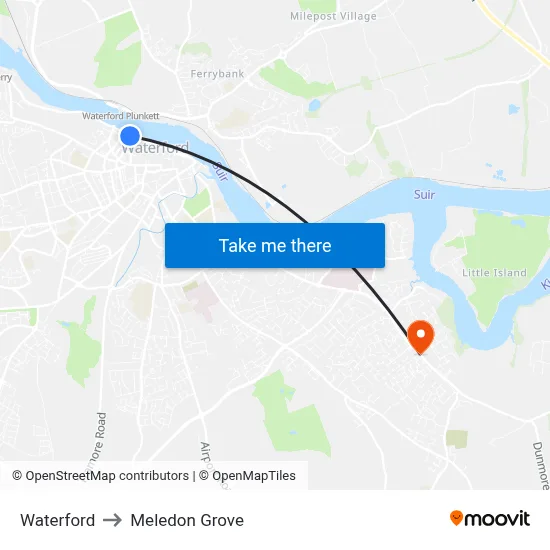 Waterford to Meledon Grove map