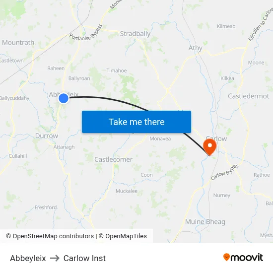 Abbeyleix to Carlow Inst map