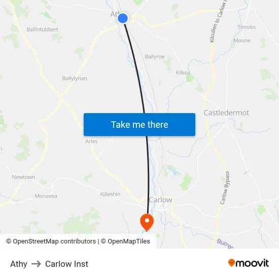 Athy to Carlow Inst map