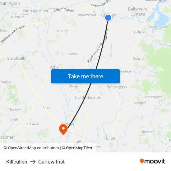 Killcullen to Carlow Inst map