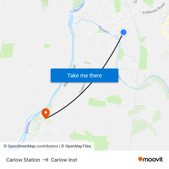 Carlow Station to Carlow Inst map