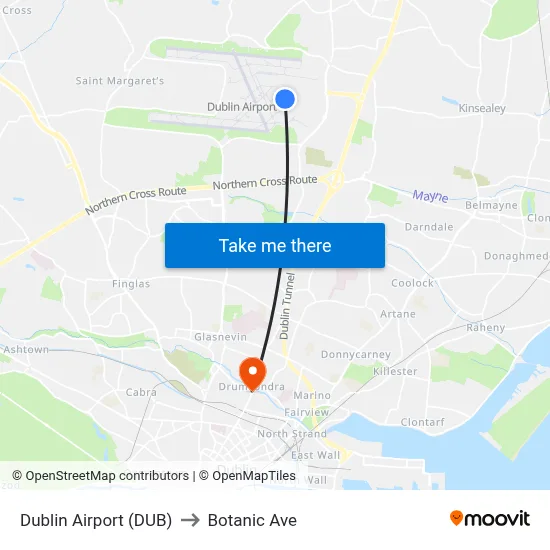 Dublin Airport (DUB) to Botanic Ave map