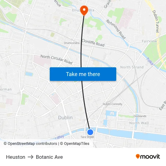Heuston to Botanic Ave map