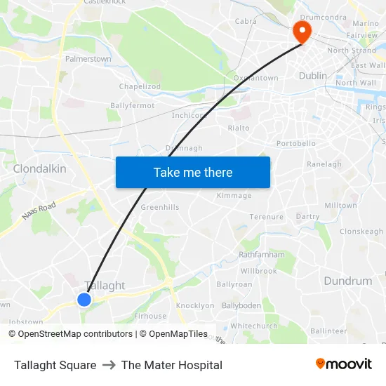 Tallaght Square to The Mater Hospital map