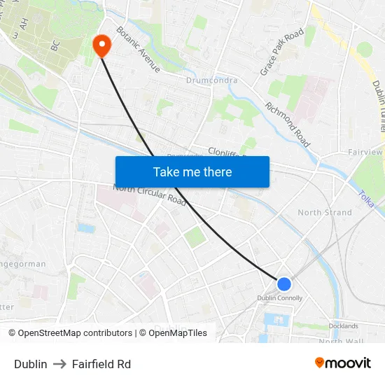 Dublin to Fairfield Rd map