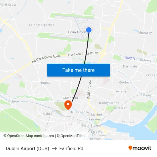 Dublin Airport (DUB) to Fairfield Rd map