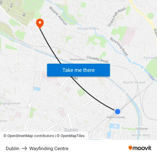 Dublin to Wayfinding Centre map