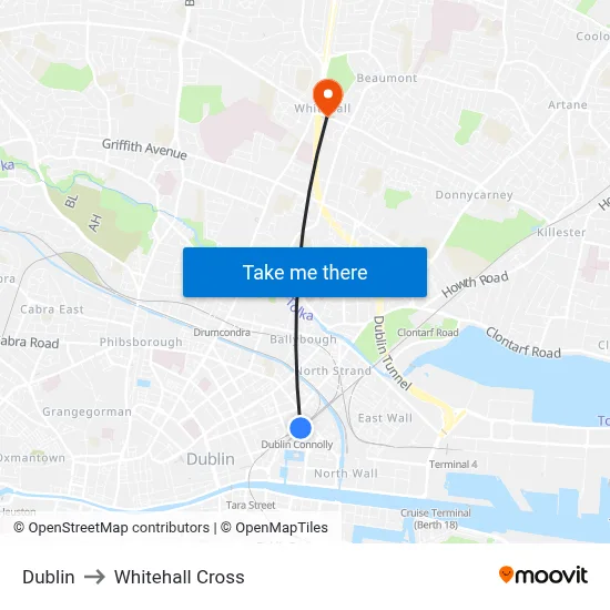 Dublin to Whitehall Cross map