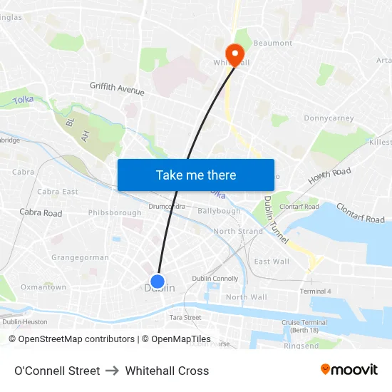 O'Connell Street to Whitehall Cross map