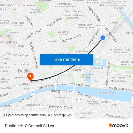 Dublin to O'Connell St Lwr map