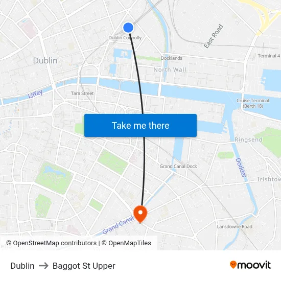 Dublin to Baggot St Upper map