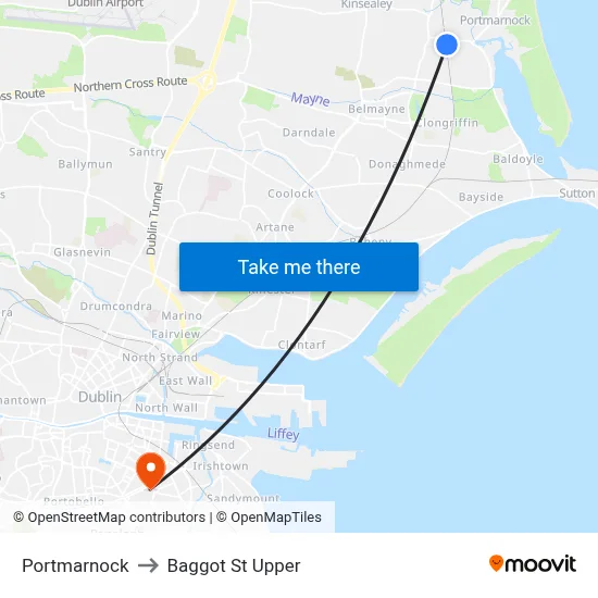 Portmarnock to Baggot St Upper map