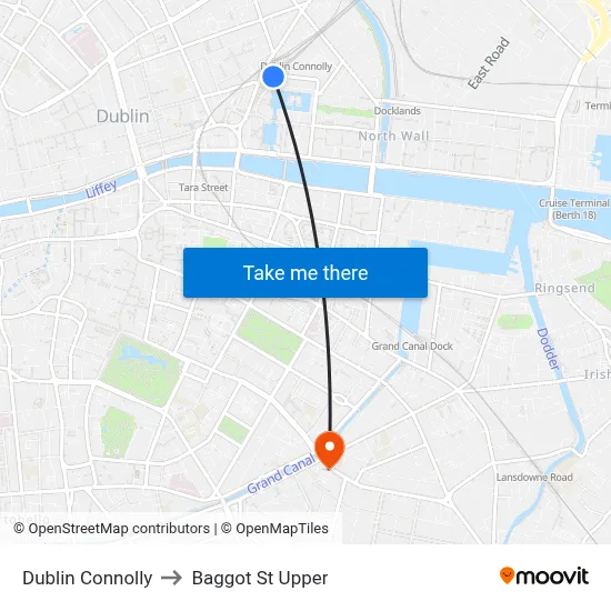 Dublin Connolly to Baggot St Upper map