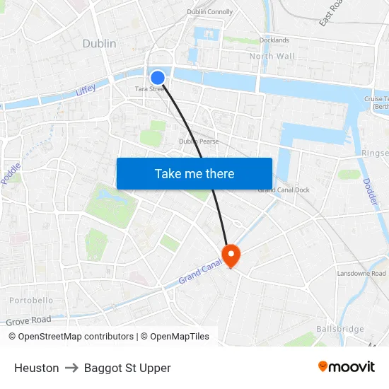 Heuston to Baggot St Upper map
