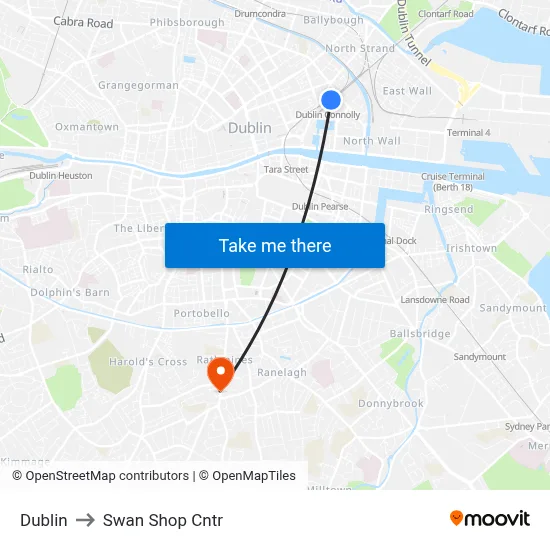 Dublin to Swan Shop Cntr map