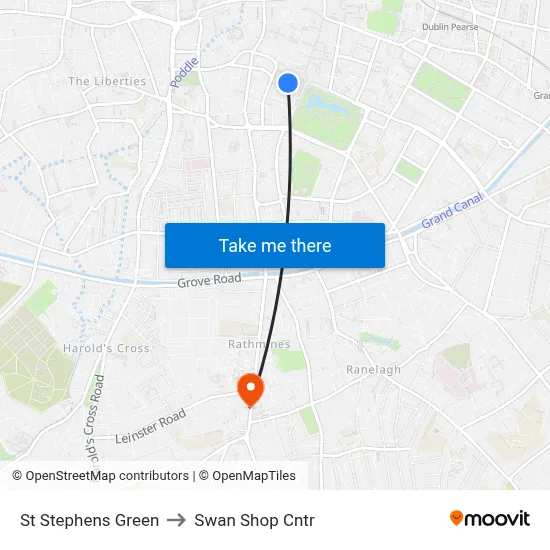 St Stephens Green to Swan Shop Cntr map