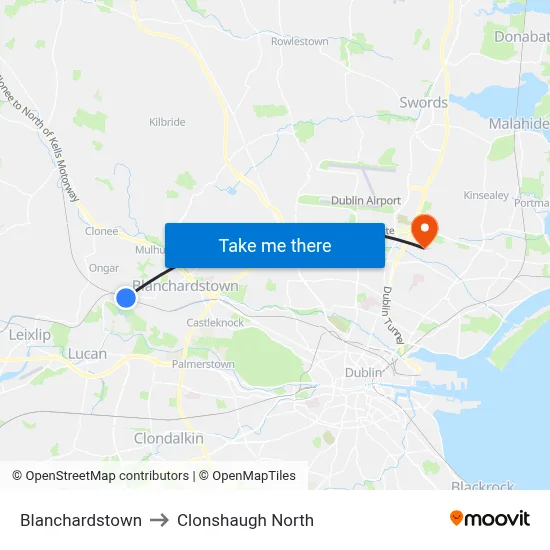 Blanchardstown to Clonshaugh North map
