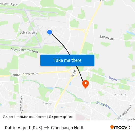 Dublin Airport (DUB) to Clonshaugh North map