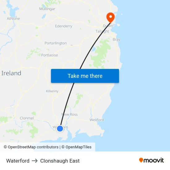 Waterford to Clonshaugh East map