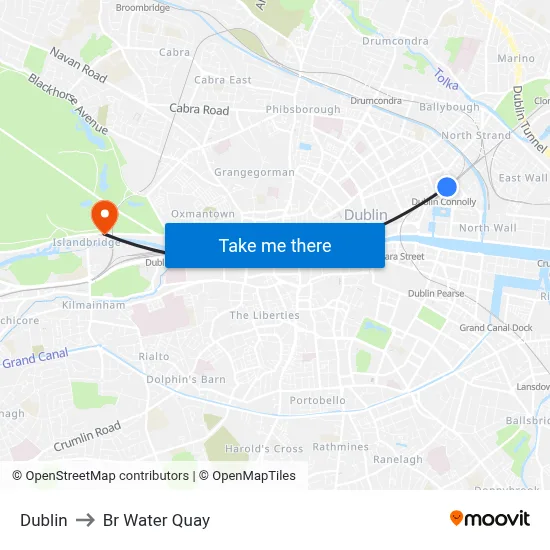 Dublin to Br Water Quay map