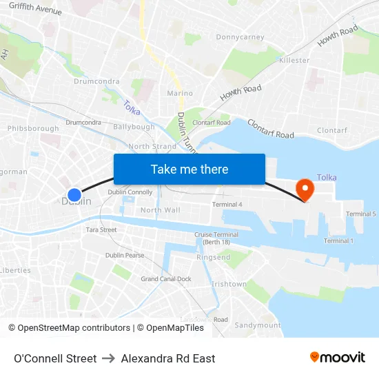 O'Connell Street to Alexandra Rd East map