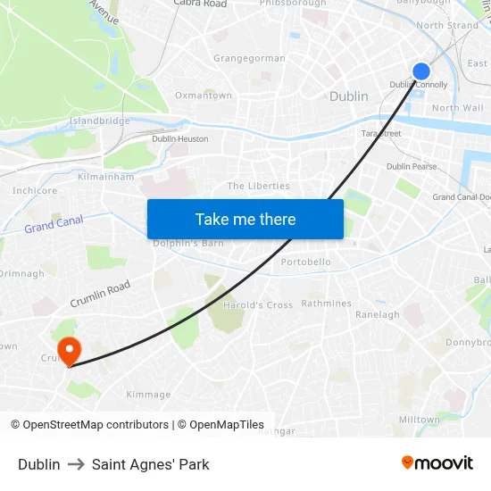 Dublin to Saint Agnes' Park map