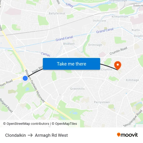 Clondalkin to Armagh Rd West map