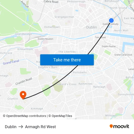Dublin to Armagh Rd West map