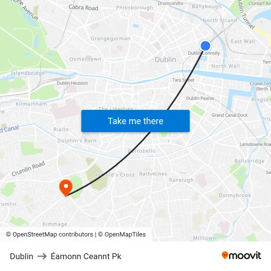 Dublin to Éamonn Ceannt Pk map