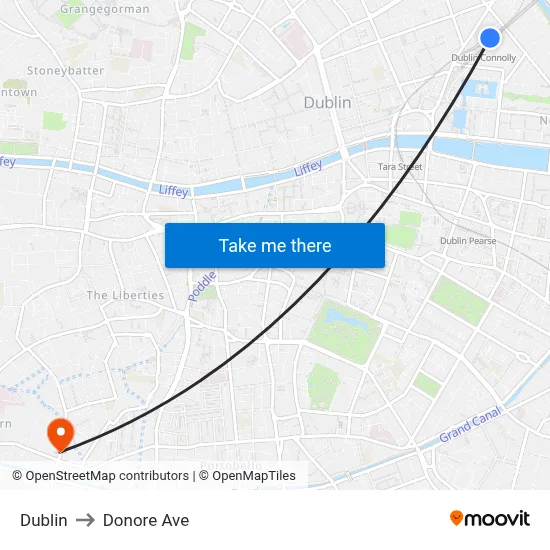 Dublin to Donore Ave map