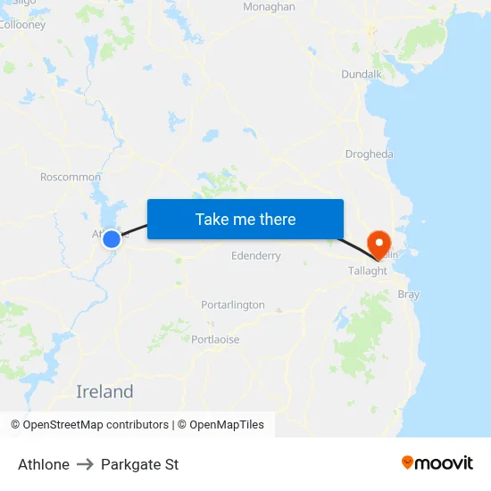 Athlone to Parkgate St map