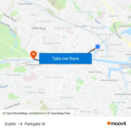 Dublin to Parkgate St map