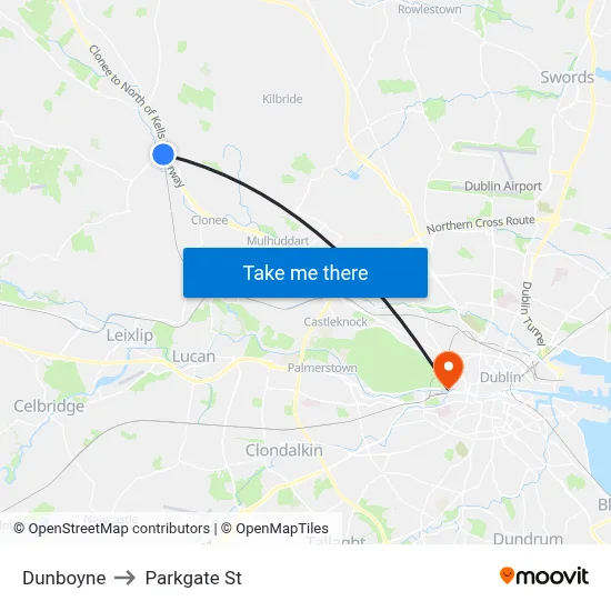 Dunboyne to Parkgate St map