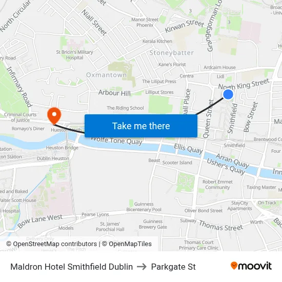 Maldron Hotel Smithfield Dublin to Parkgate St map