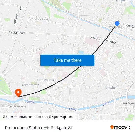 Drumcondra Station to Parkgate St map