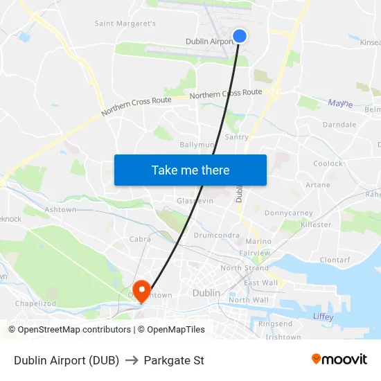 Dublin Airport (DUB) to Parkgate St map