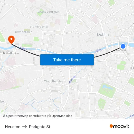 Heuston to Parkgate St map