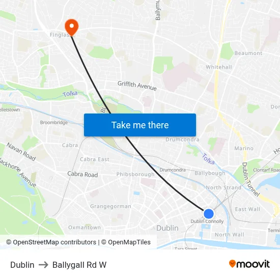 Dublin to Ballygall Rd W map