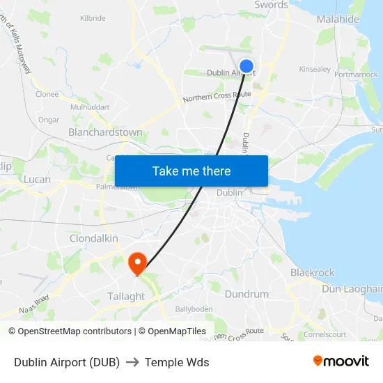Dublin Airport (DUB) to Temple Wds map