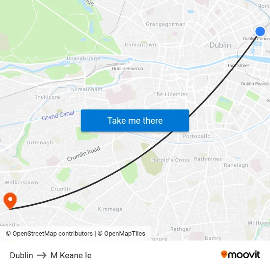 Dublin to M Keane Ie map