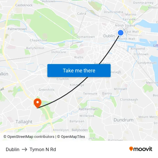 Dublin to Tymon N Rd map