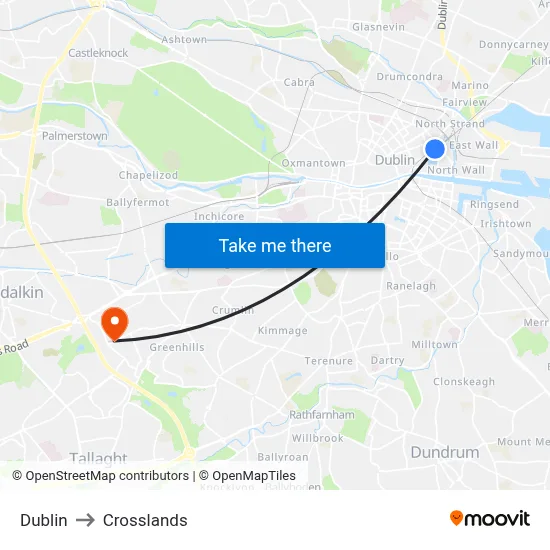 Dublin to Crosslands map