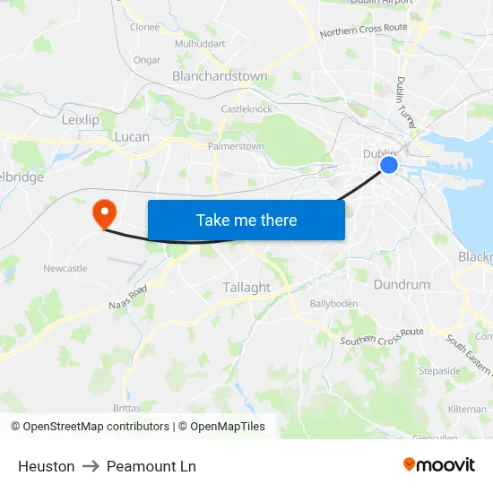 Heuston to Peamount Ln map