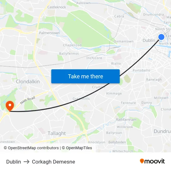 Dublin to Corkagh Demesne map